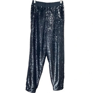 TOPSHOP Black Sequin Tuxedo Stripe Relaxed Trousers Size 4